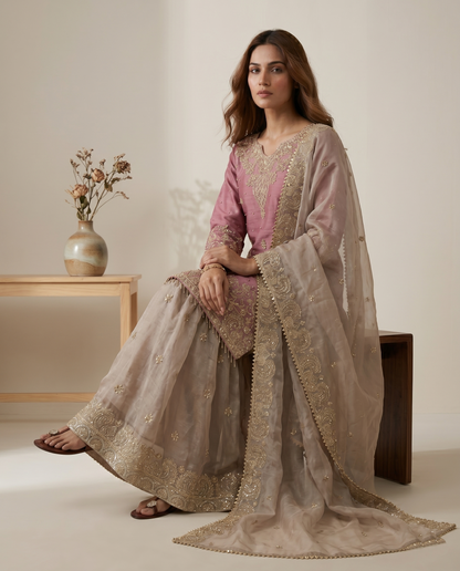 Elegant Designer Pink Beige Readymade Salwar Suit