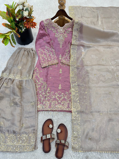 Elegant Designer Pink Beige Readymade Salwar Suit