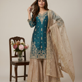 Elegant Designer Rama Green Beige Readymade Salwar Suit
