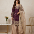 Beautiful Designer Wine Beige Readymade Salwar Suit