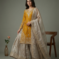 Beautiful Designer Yellow Beige Readymade Salwar Suit