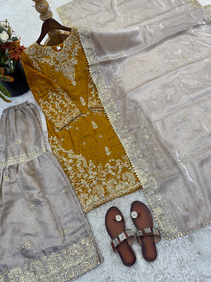 Beautiful Designer Yellow Beige Readymade Salwar Suit
