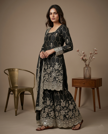 Classic Beautiful Designer Black Readymade Salwar Suit