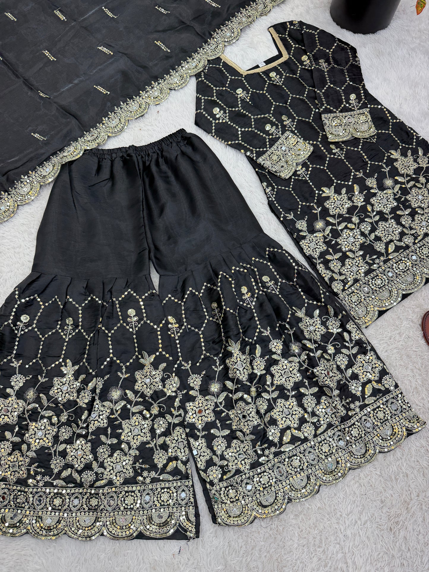 Classic Beautiful Designer Black Readymade Salwar Suit
