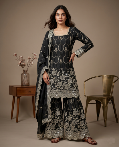 Classic Beautiful Designer Black Readymade Salwar Suit