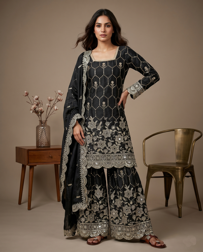 Classic Beautiful Designer Black Readymade Salwar Suit