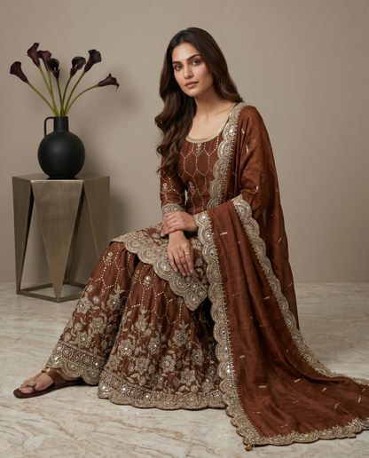 Elegant  Designer Brown Readymade Salwar Suit