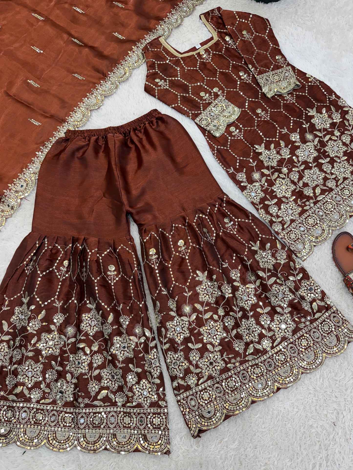 Elegant  Designer Brown Readymade Salwar Suit