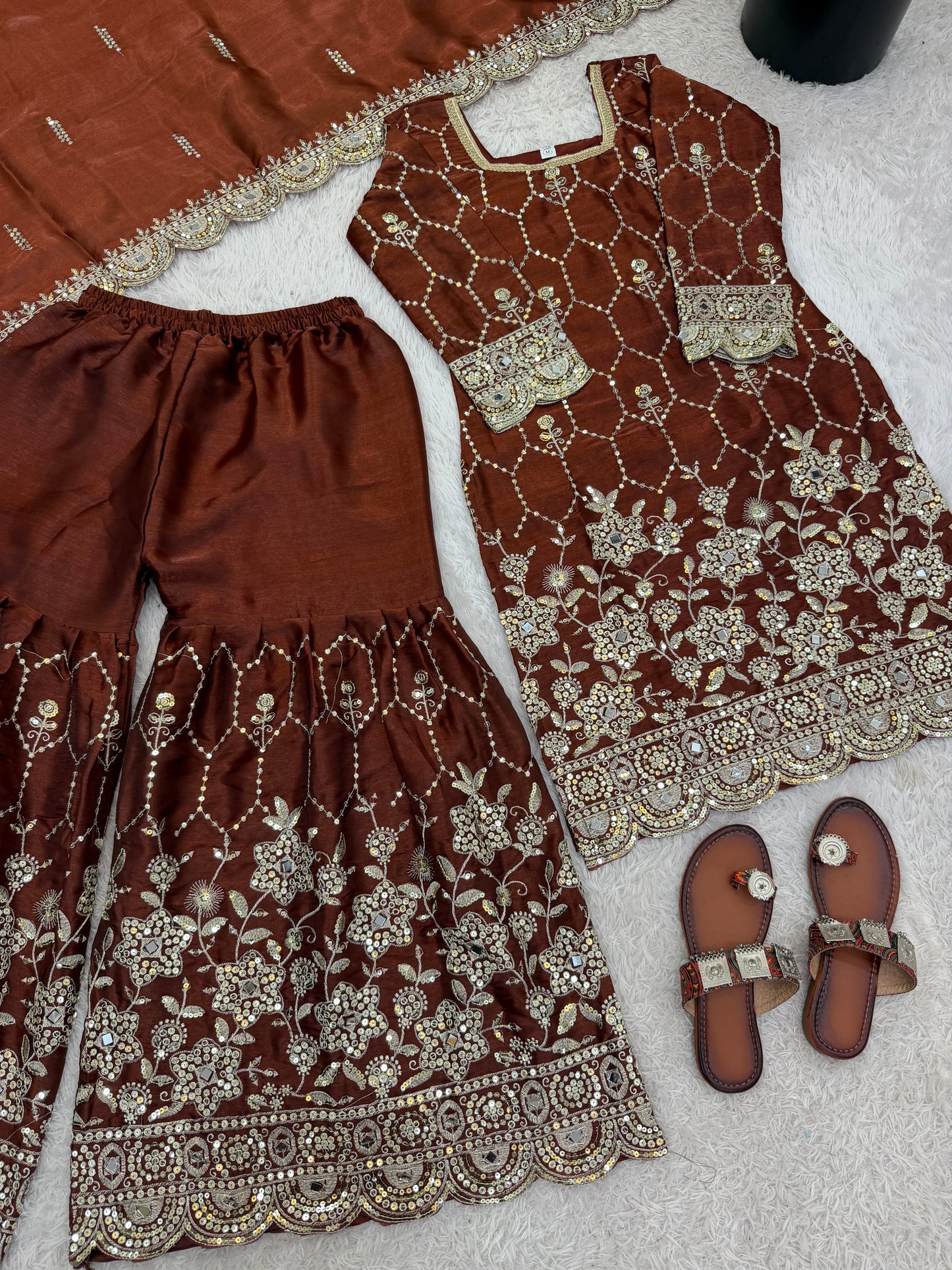 Elegant  Designer Brown Readymade Salwar Suit