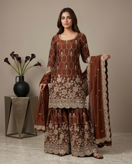 Elegant  Designer Brown Readymade Salwar Suit