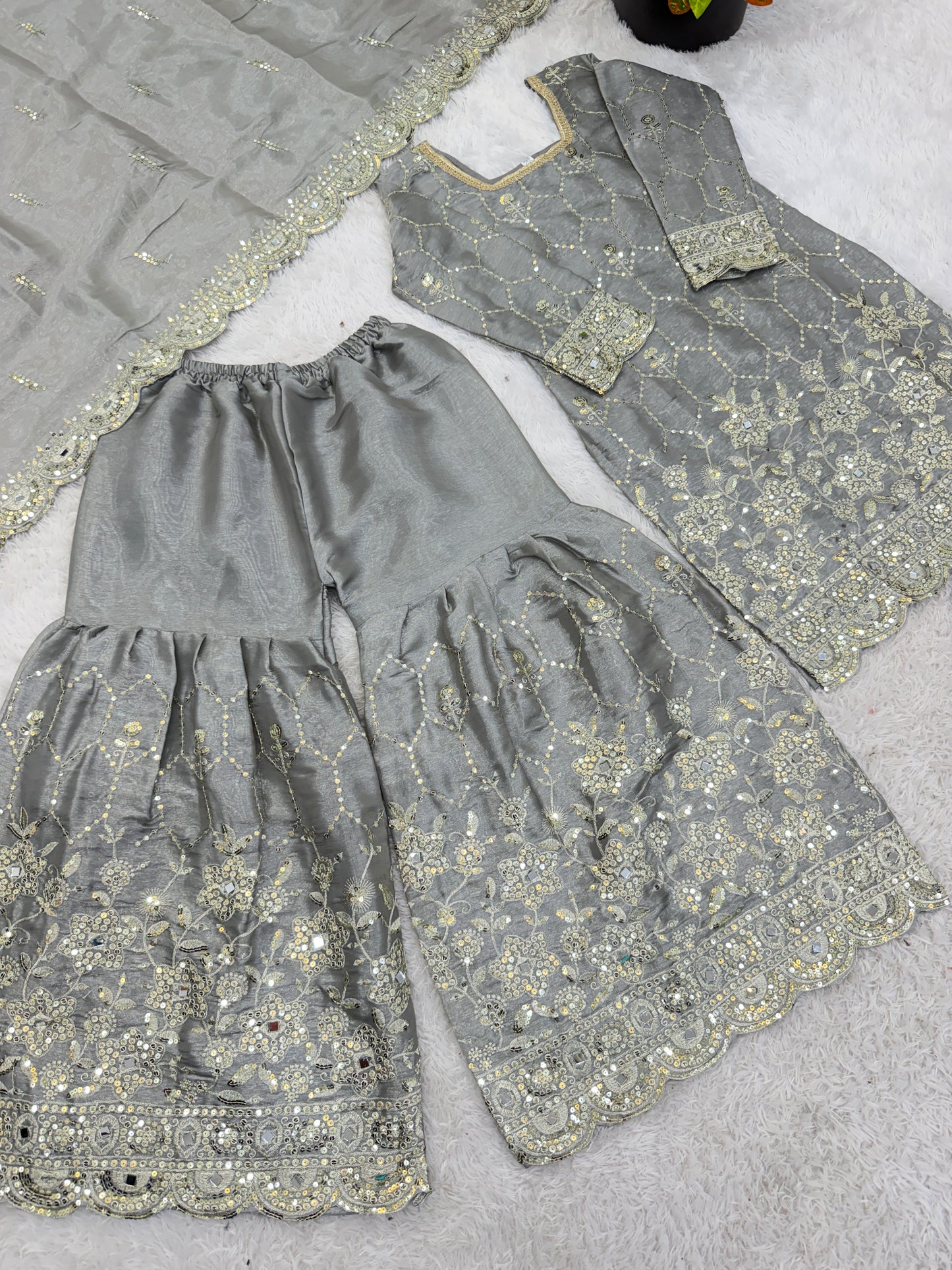 Elegant  Designer Grey Readymade Salwar Suit