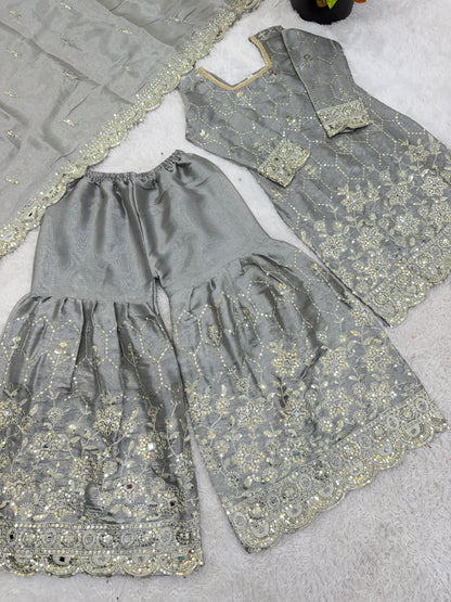 Elegant  Designer Grey Readymade Salwar Suit