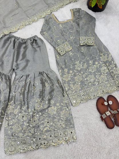 Elegant  Designer Grey Readymade Salwar Suit