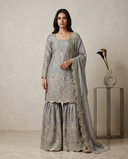 Elegant  Designer Grey Readymade Salwar Suit