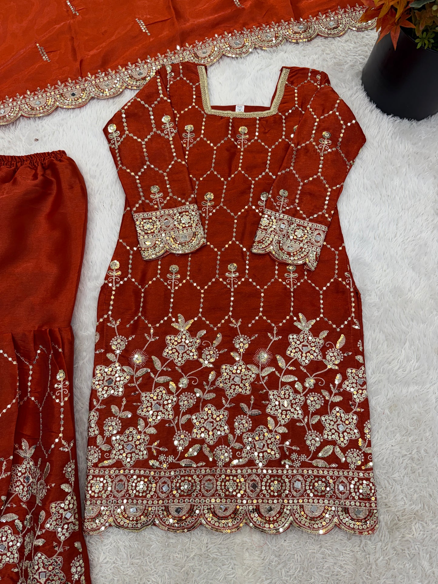 Elegant  Designer Burnt Orange Readymade Salwar Suit