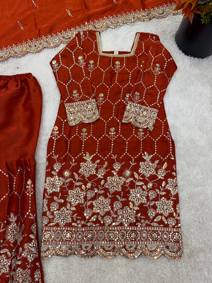 Elegant  Designer Burnt Orange Readymade Salwar Suit
