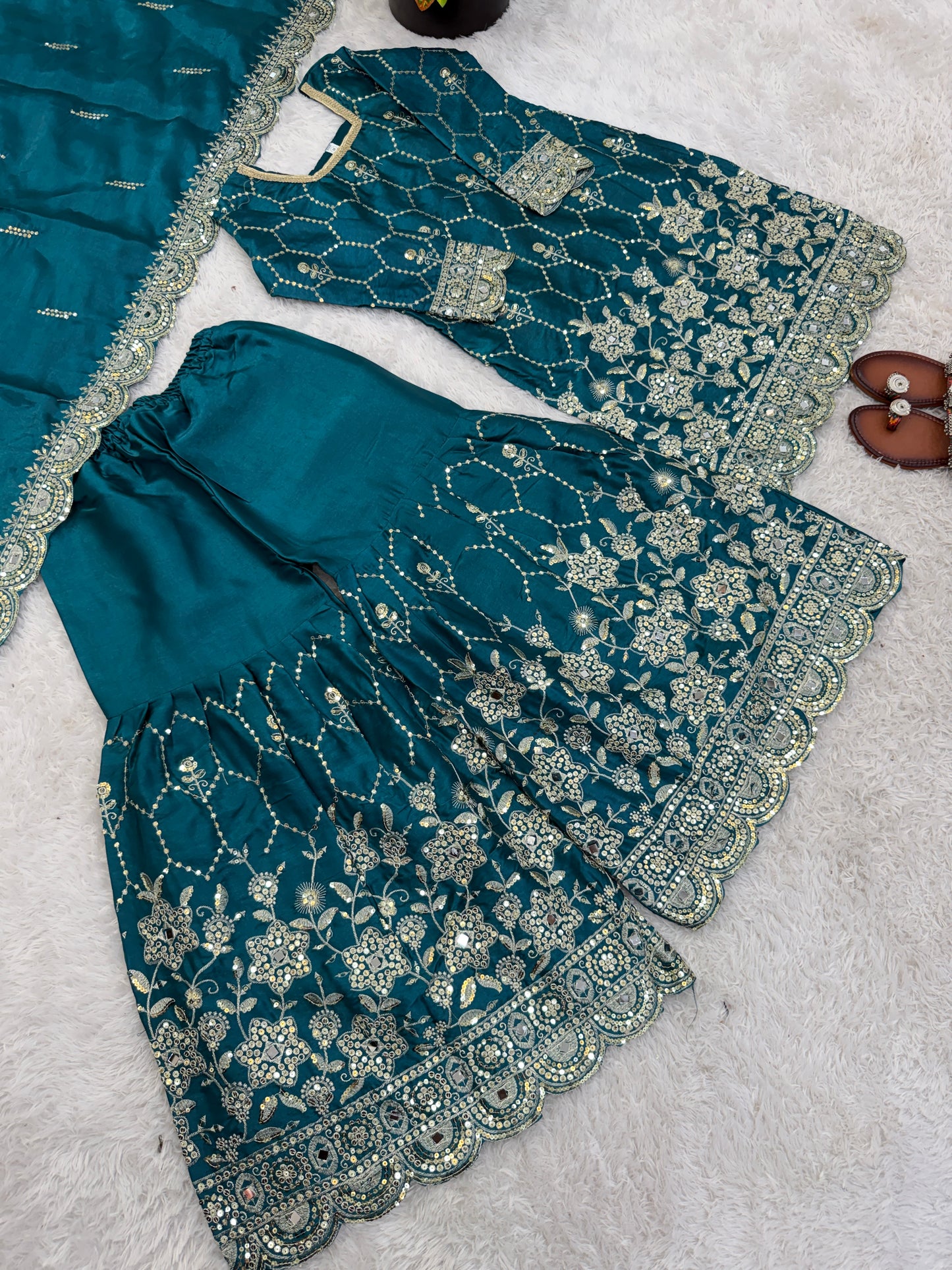 Elegant  Designer Teal Green Readymade Salwar Suit