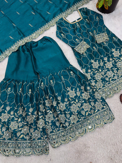 Elegant  Designer Teal Green Readymade Salwar Suit