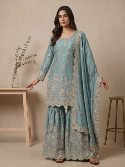 Elegant  Designer Blue Readymade Salwar Suit