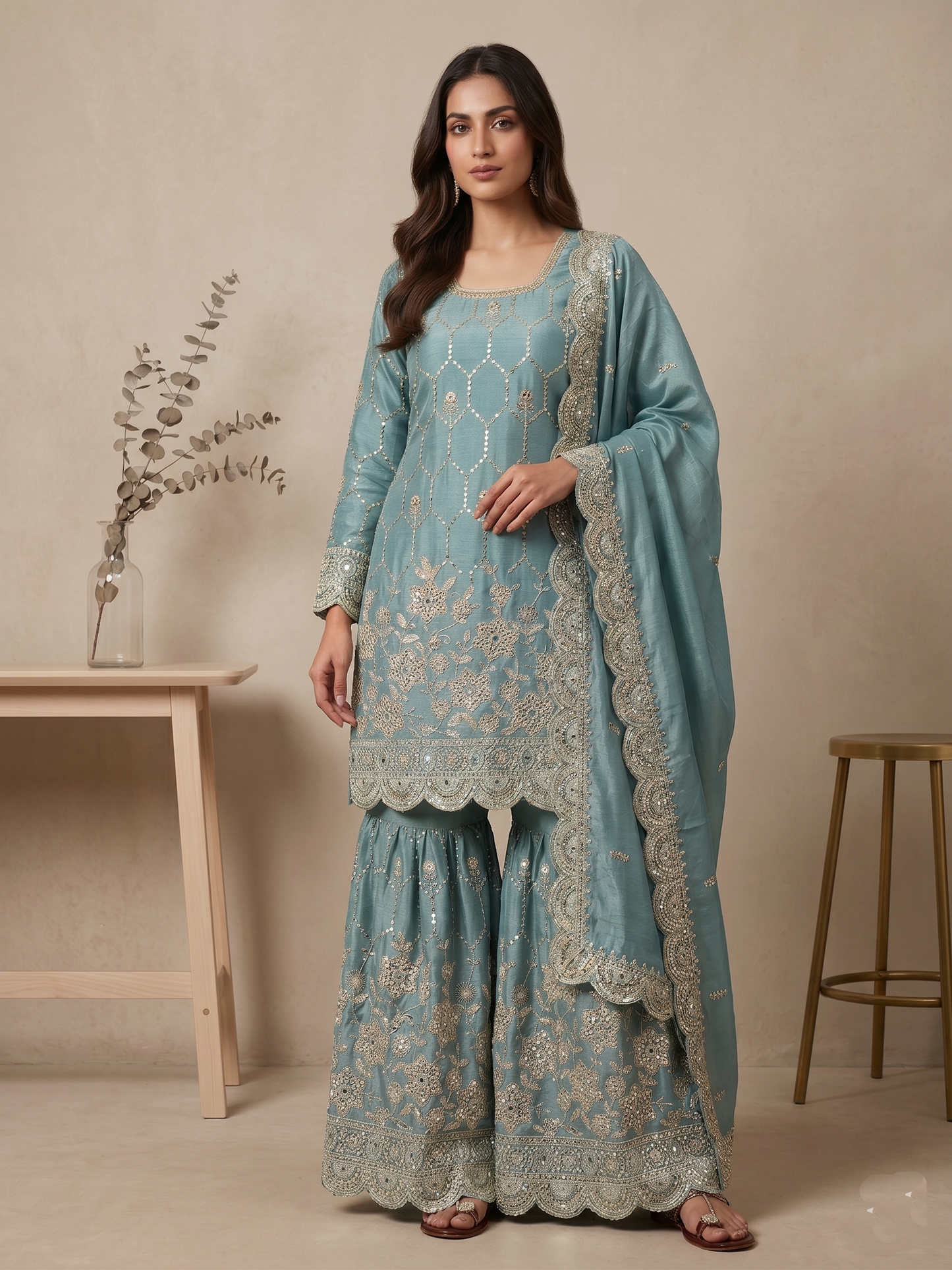 Elegant  Designer Blue Readymade Salwar Suit