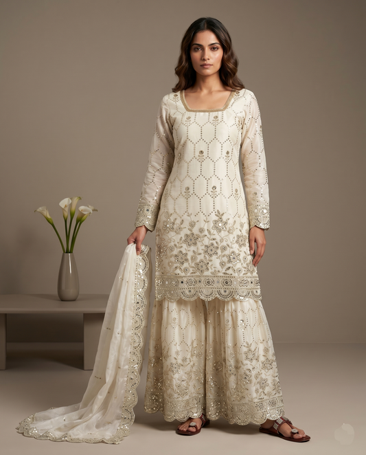 Classic  Designer White Readymade Salwar Suit