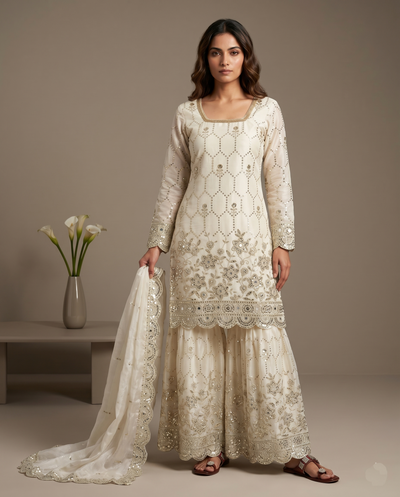 Classic  Designer White Readymade Salwar Suit