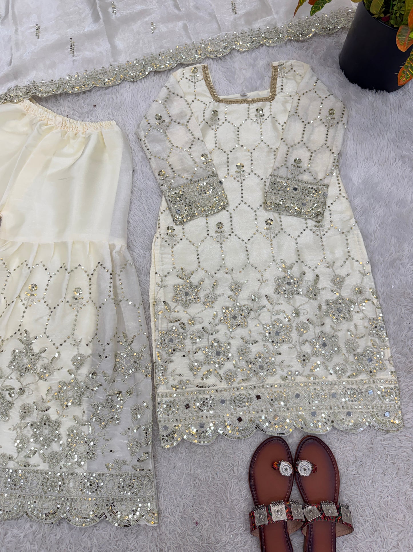 Classic  Designer White Readymade Salwar Suit