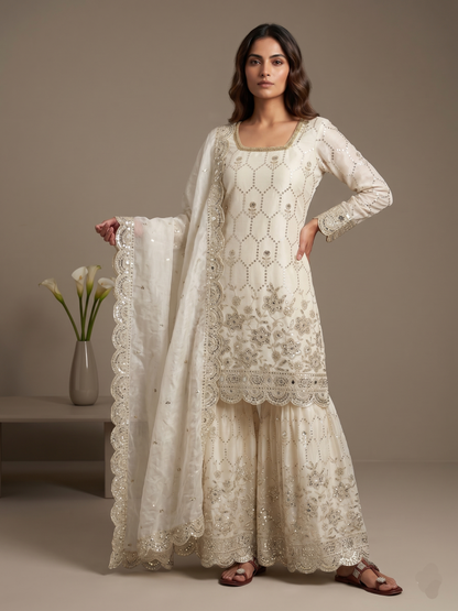 Classic  Designer White Readymade Salwar Suit