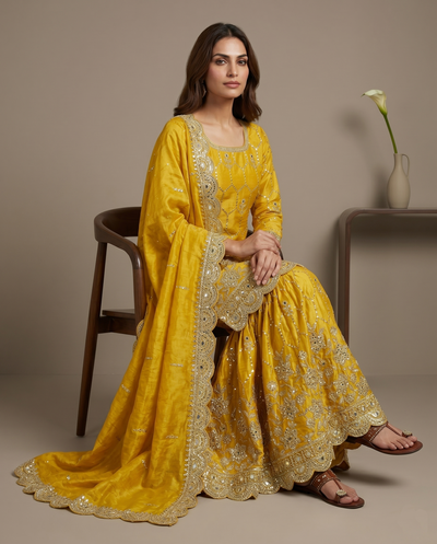 Classic  Designer Yellow Readymade Salwar Suit