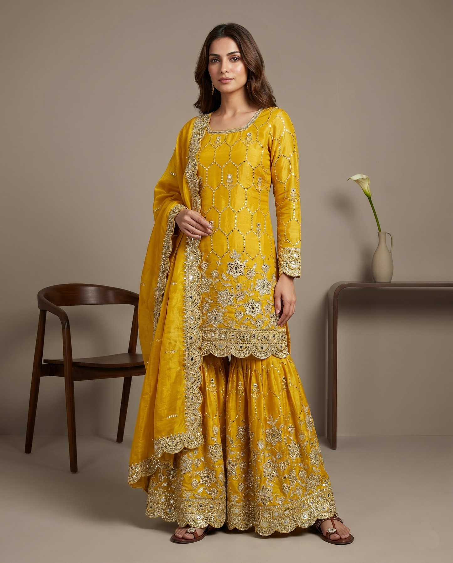 Classic  Designer Yellow Readymade Salwar Suit
