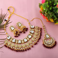 Classic Maroon Kundan Bridal Necklace Set with Maang Tikka