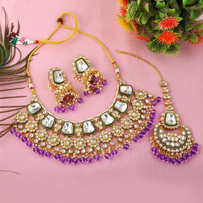 Classic Purple Kundan Bridal Necklace Set with Maang Tikka