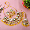Classic Yellow Kundan Bridal Necklace Set with Maang Tikka
