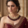 Classic Premium Maroon Kundan Necklace Set