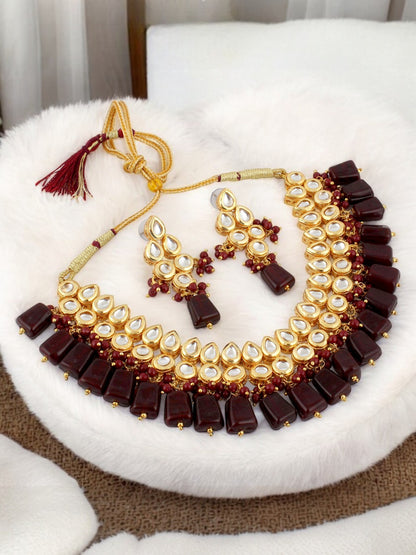 Classic Premium Maroon Kundan Necklace Set