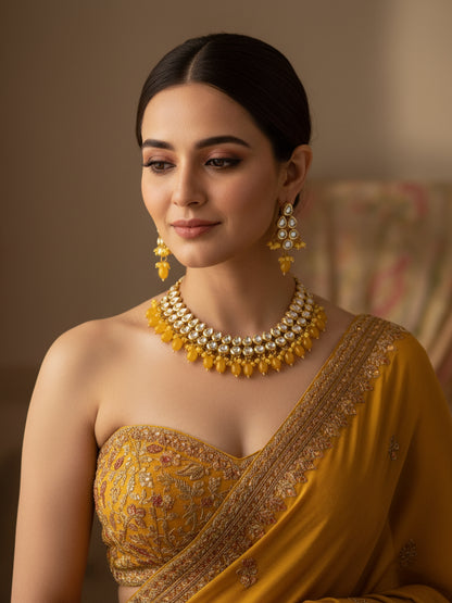 Classic Premium Yellow Kundan Necklace Set