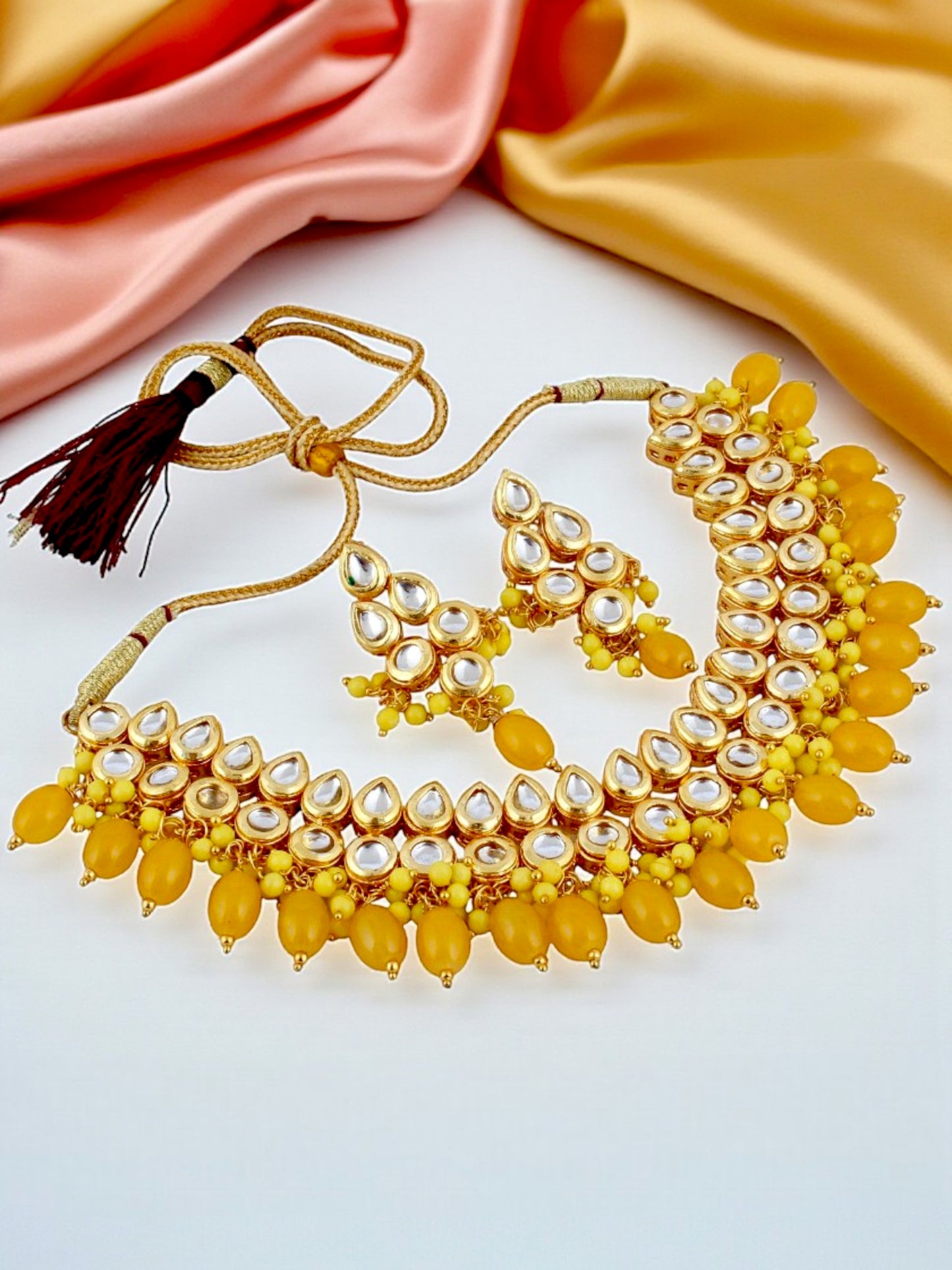Classic Premium Yellow Kundan Necklace Set