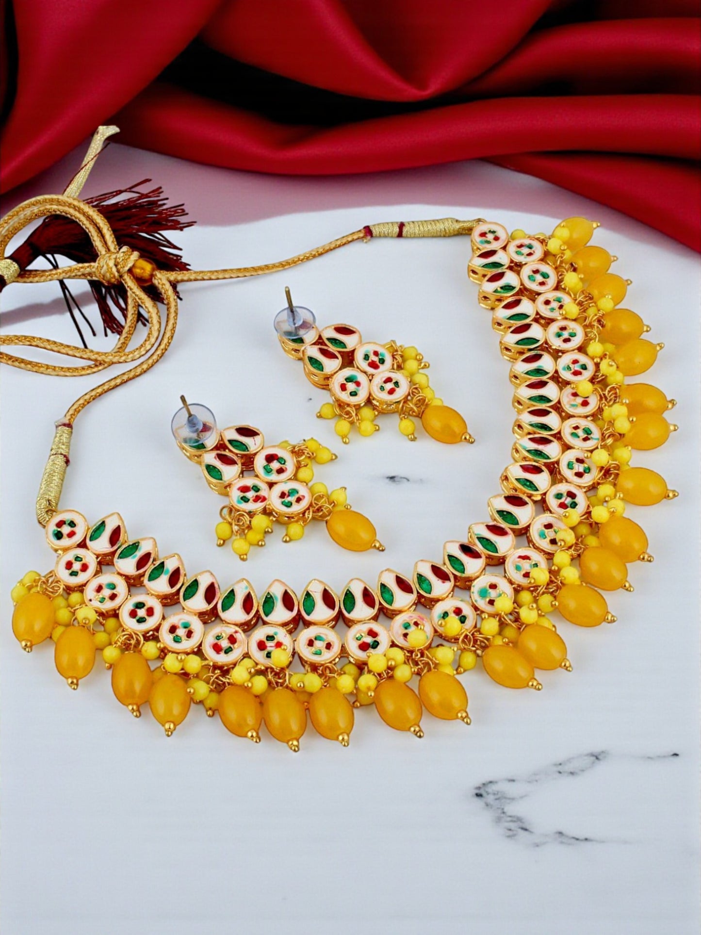 Classic Premium Yellow Kundan Necklace Set