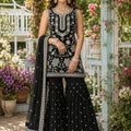 Elegant Designer Black Readymade Chiffon Gharara Salwar Suit