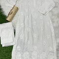 White Designer Muslin Kurti Quraishiya Button Lucknow Chikankari Pant Set