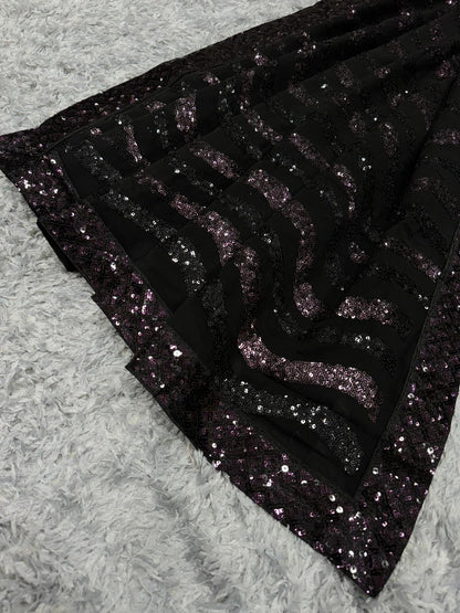 Brown Black Sequins Saree in Dual Shades