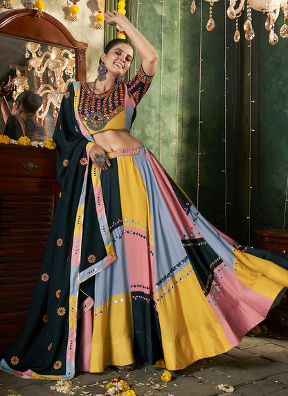 Elegant Black and Vibrant Multicolor Cotton Navratri Garba Chaniya Choli Set 6 Meter Flair