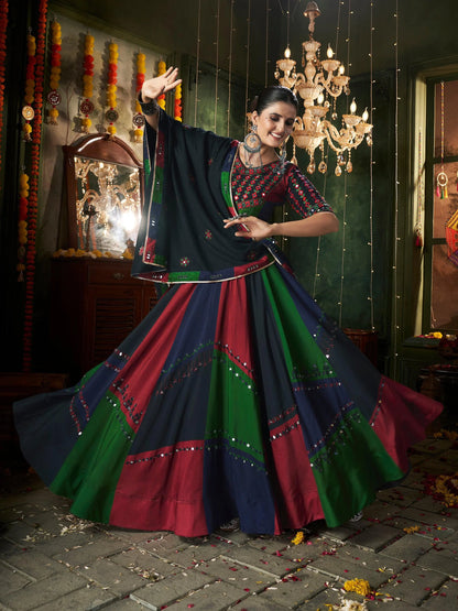 Vivacious Black Multicolor Cotton Navratri Garba Chaniya Choli Set 6 Meter Flair