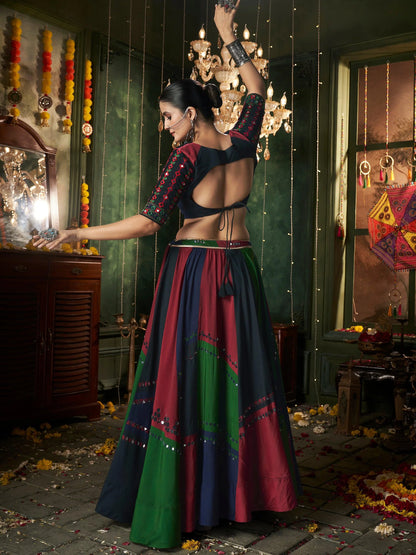 Vivacious Black Multicolor Cotton Navratri Garba Chaniya Choli Set 6 Meter Flair