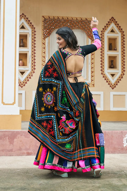 Premium Black Printed and Embroidered Mirror Work Navratri Lehenga Choli