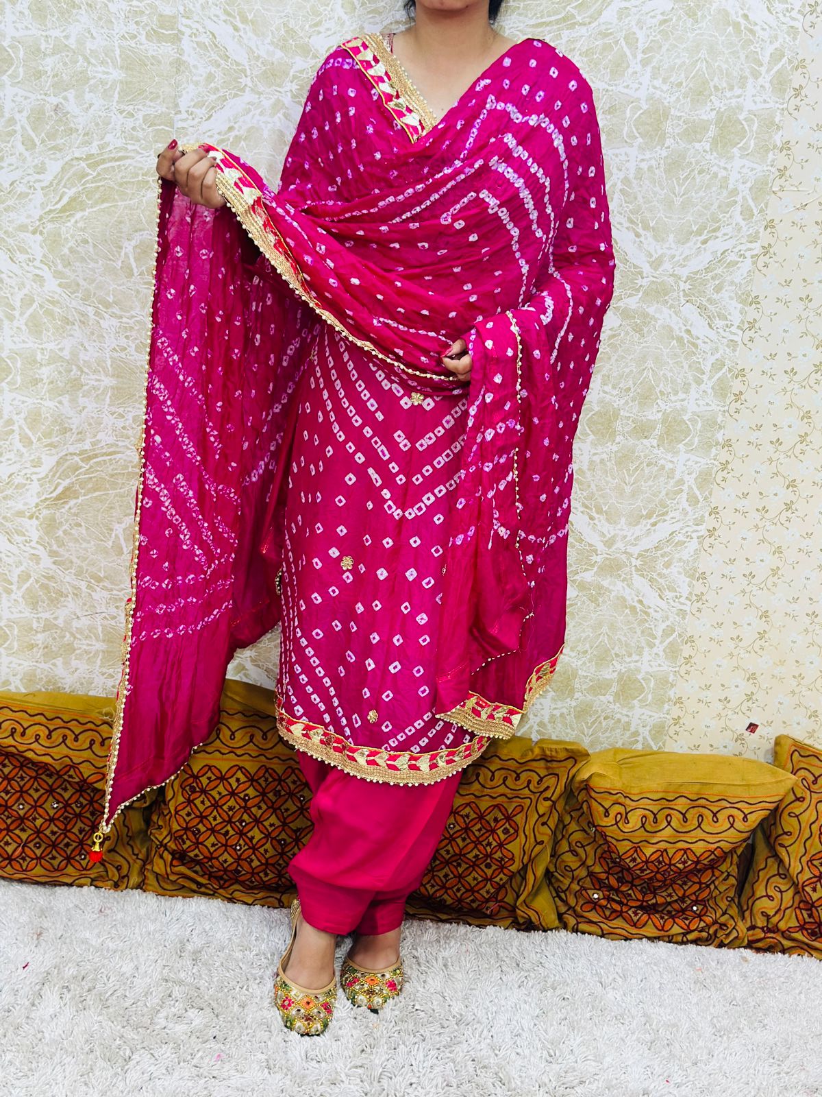 Pink Silk Bandhani Salwar Kameez with Dupatta