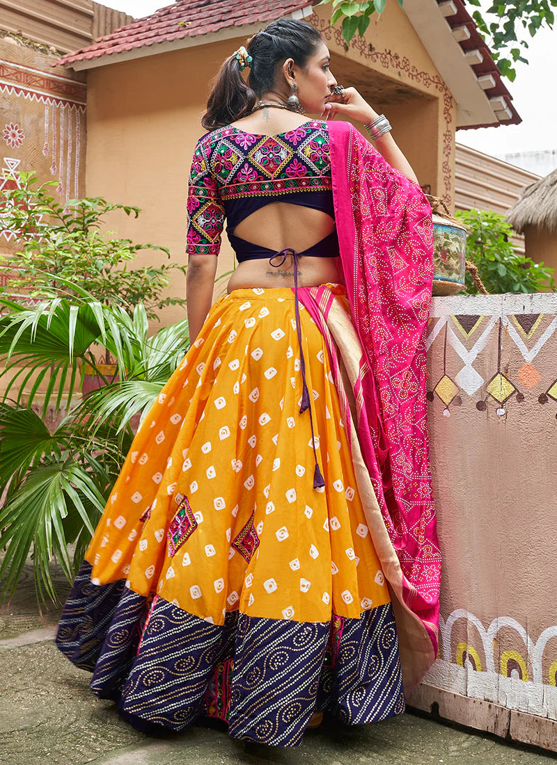 Yellow Viscose Rayon Navratri Garba Chaniya Choli with Heavy Work Dupatta