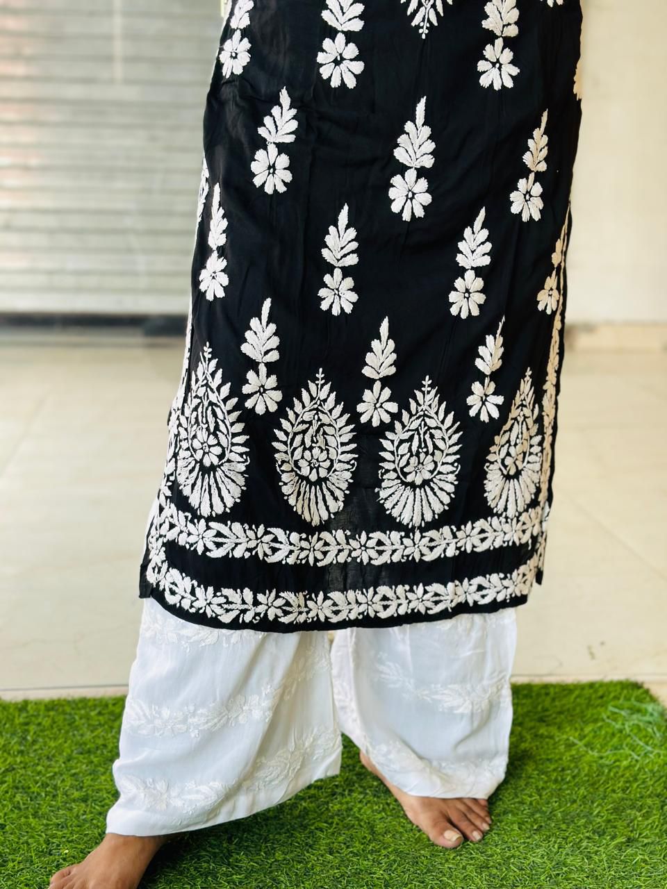 Black OG Lucknow Chikankari Modal Kurti and Palazzo Set