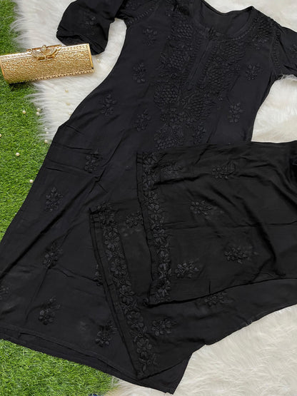 Black Premium Lucknow Chikankari handwork Modal Palazzo Set