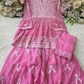 Pink Color Vivid V Lace Chikankari Gharara 3-Piece Set